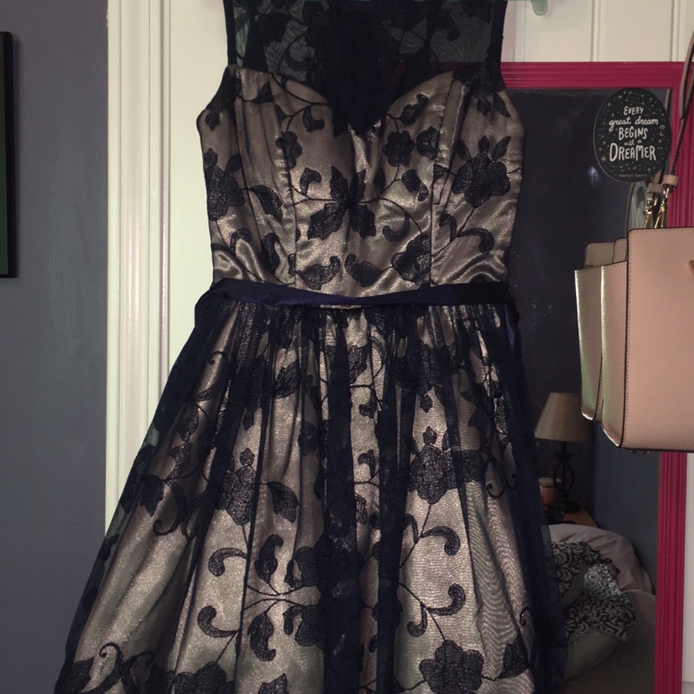 b. darlin navy blue/gold dress